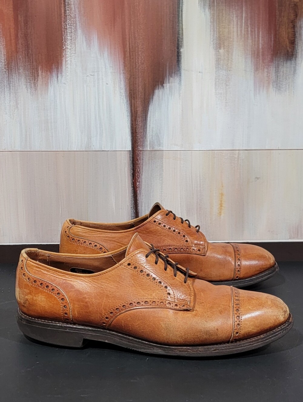 ALLEN EDMONDS Men 9 D Benton Leather Cap-Toe Lace Up Oxford Derby Shoe